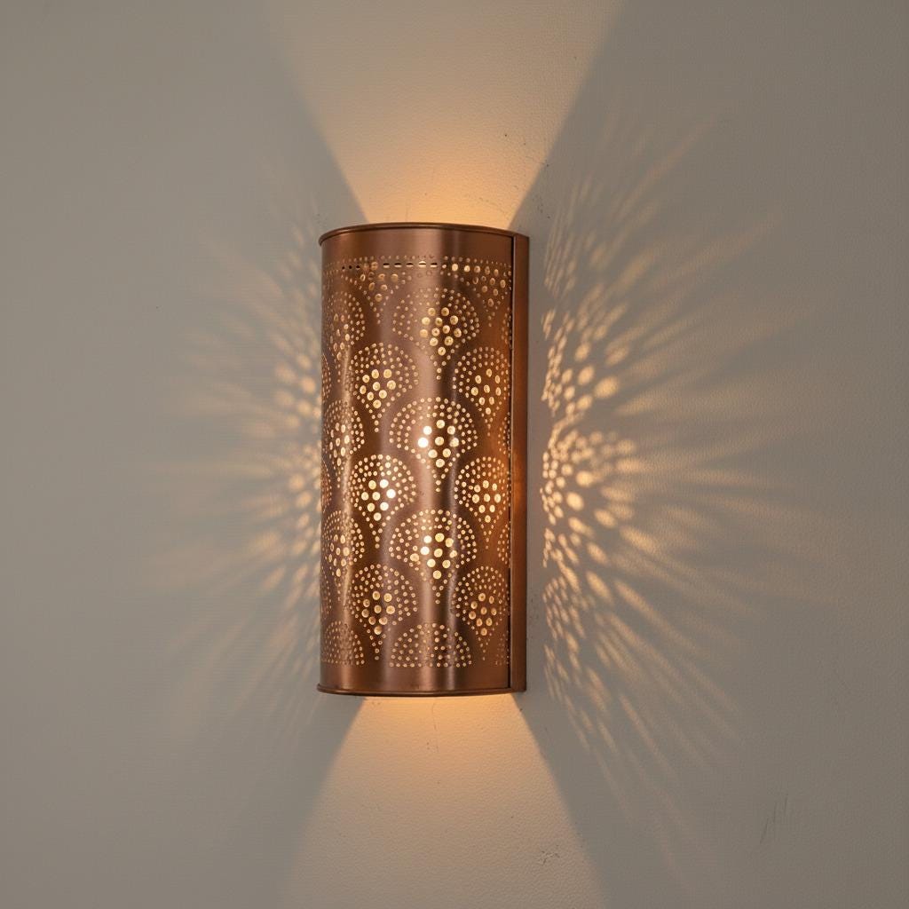 Handmade Moroccan copper Wall Sconce: Boho Home Lighting