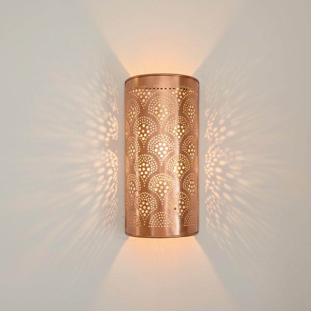 Handmade Moroccan copper Wall Sconce: Boho Home Lighting
