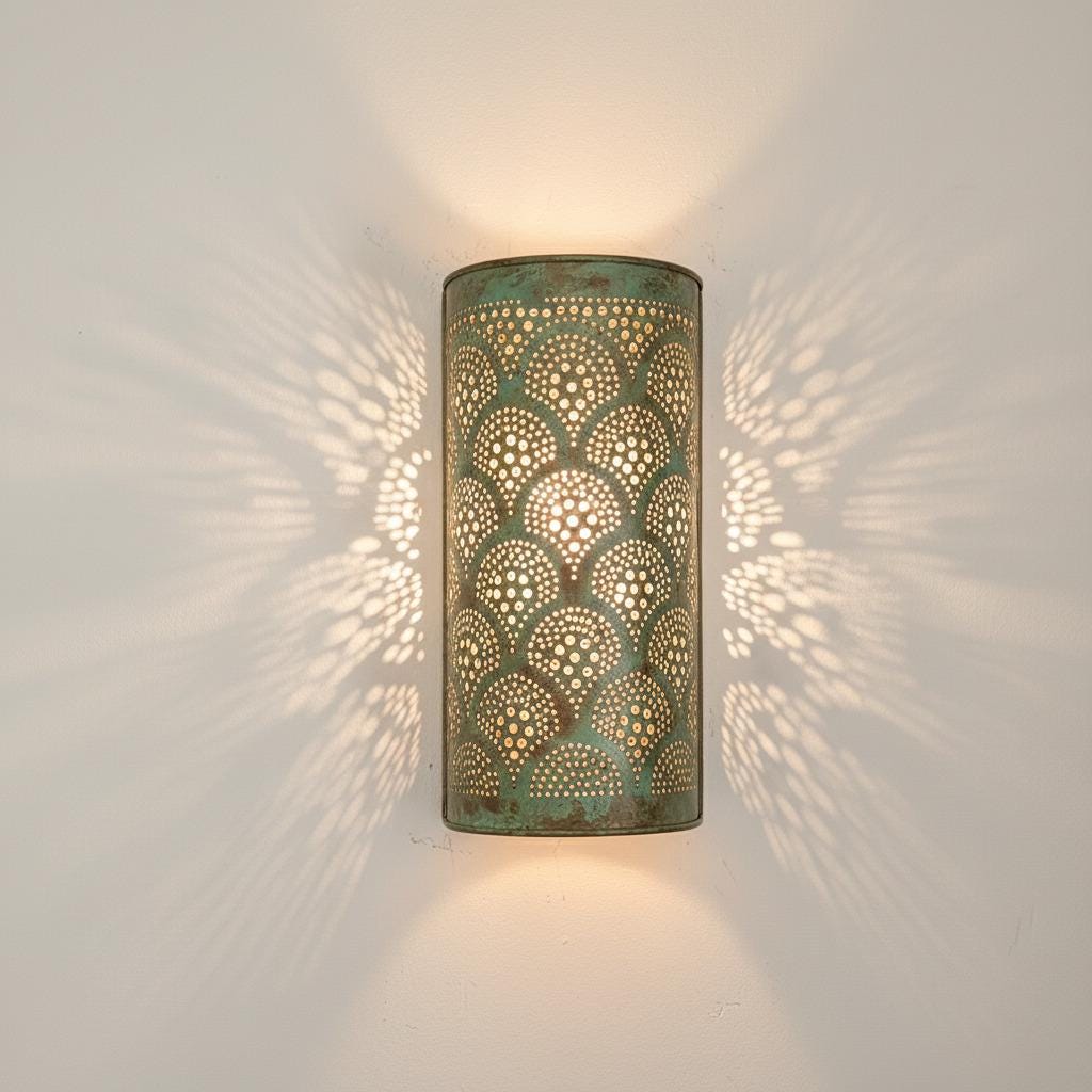 Moroccan Wall Green Patina Light, Moroccan Green Lamp,Copper Sconce Light Brass, Wall Lights in Home Decor,Art Decor Light Wall Sconce