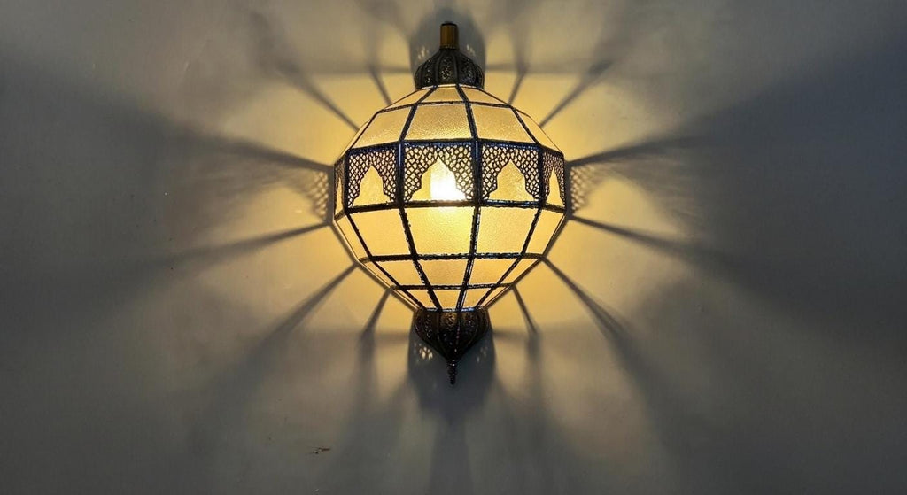 Handmade Moroccan Milk Glass Pendant Light, Brass Wall Sconce ,Vintage Glass Wall Lamp,Handmade Moroccan Brass Ceiling Light