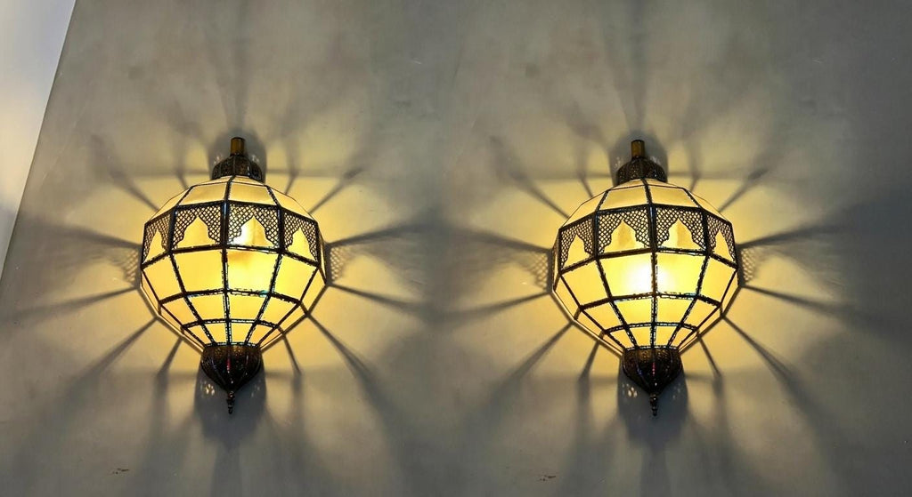 Handmade Moroccan Milk Glass Pendant Light, Brass Wall Sconce ,Vintage Glass Wall Lamp,Handmade Moroccan Brass Ceiling Light