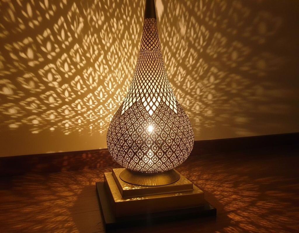 Moroccan Table Lamps  Handmade – Moroccan Brass Bedside Lamp Table – Boho Home Decor –  Moroccan night light, Handmade Gold lamp