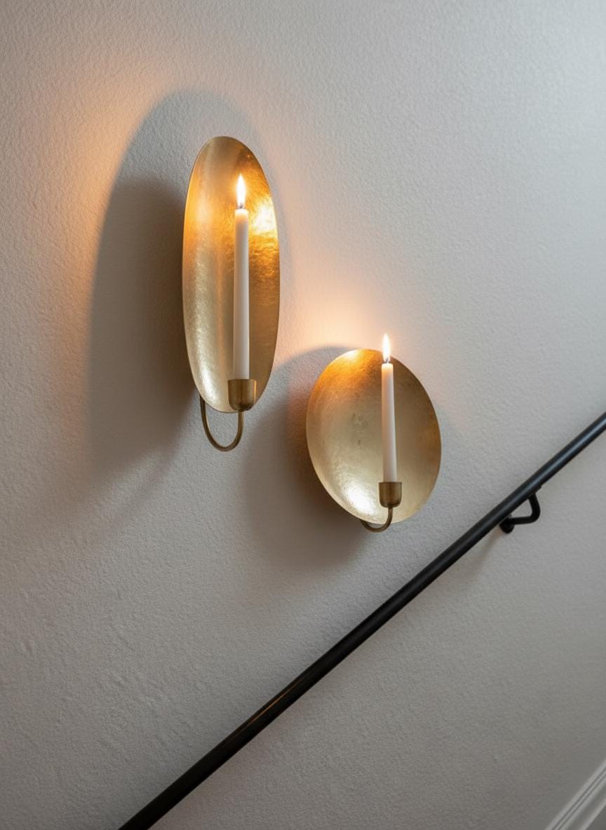 Handmade Moroccan Brass Wall Sconce , Moroccan Brass Candle ,  Gold Leaf Accent ,Round or Oval Gold Leaf Wall Light  Moroccan Boho Lighting