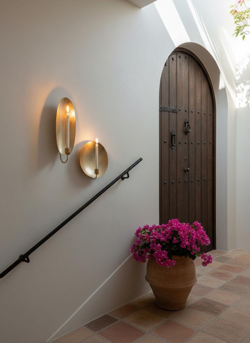 Handmade Moroccan Brass Wall Sconce: Gold Leaf Accent, Boho Lighting