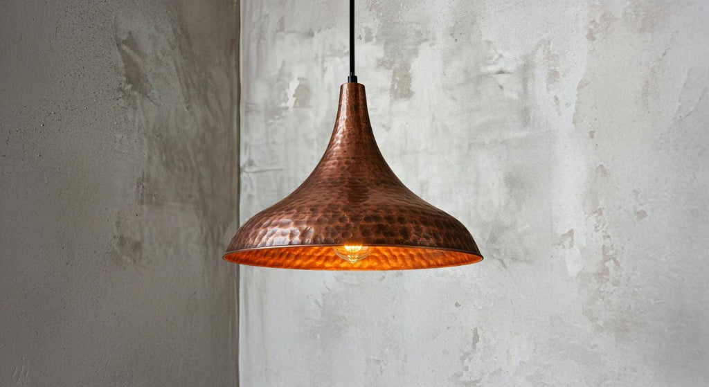 Handcrafted Copper Dome Pendant Light: Moroccan Boho Farmhouse Lamp