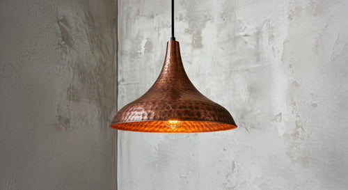 Handcrafted Copper Dome Pendant Light: Moroccan Boho Farmhouse Lamp