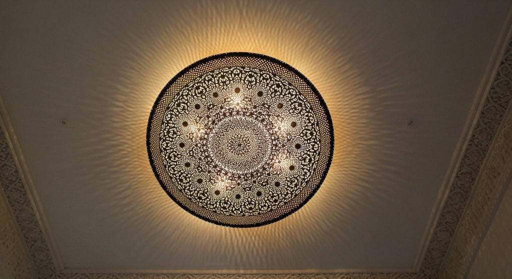 Handmade Moroccan Brass Wall Sconce: Geometric Light Fixture