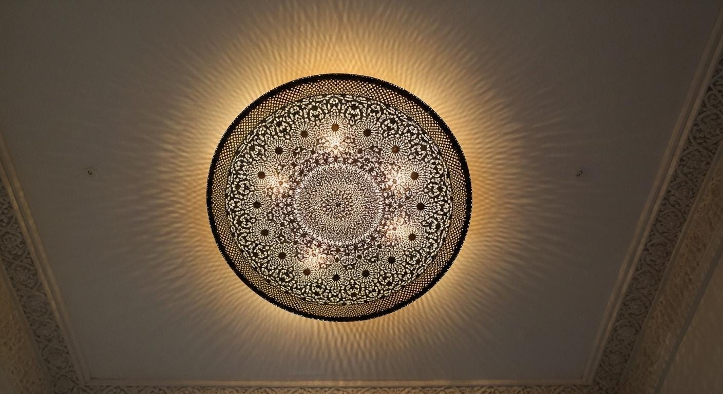 Handmade Moroccan Brass Wall Sconce: Geometric Light Fixture