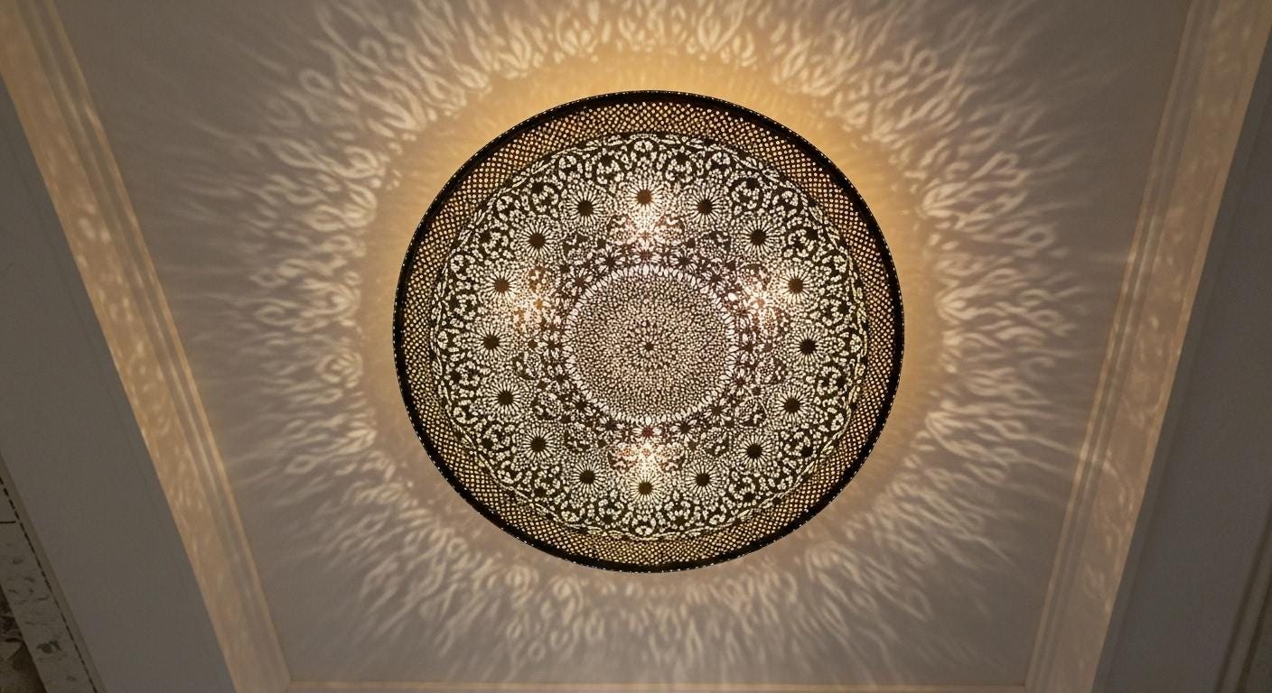 Handmade Moroccan Brass Wall Sconce: Geometric Light Fixture