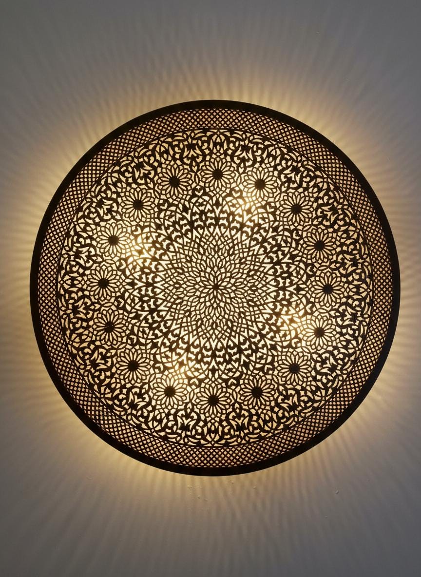Handmade Moroccan Brass Wall Sconce: Geometric Light Fixture