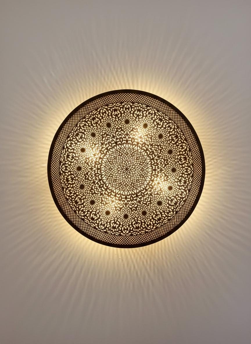 Handmade Moroccan Brass Wall Sconce: Geometric Light Fixture