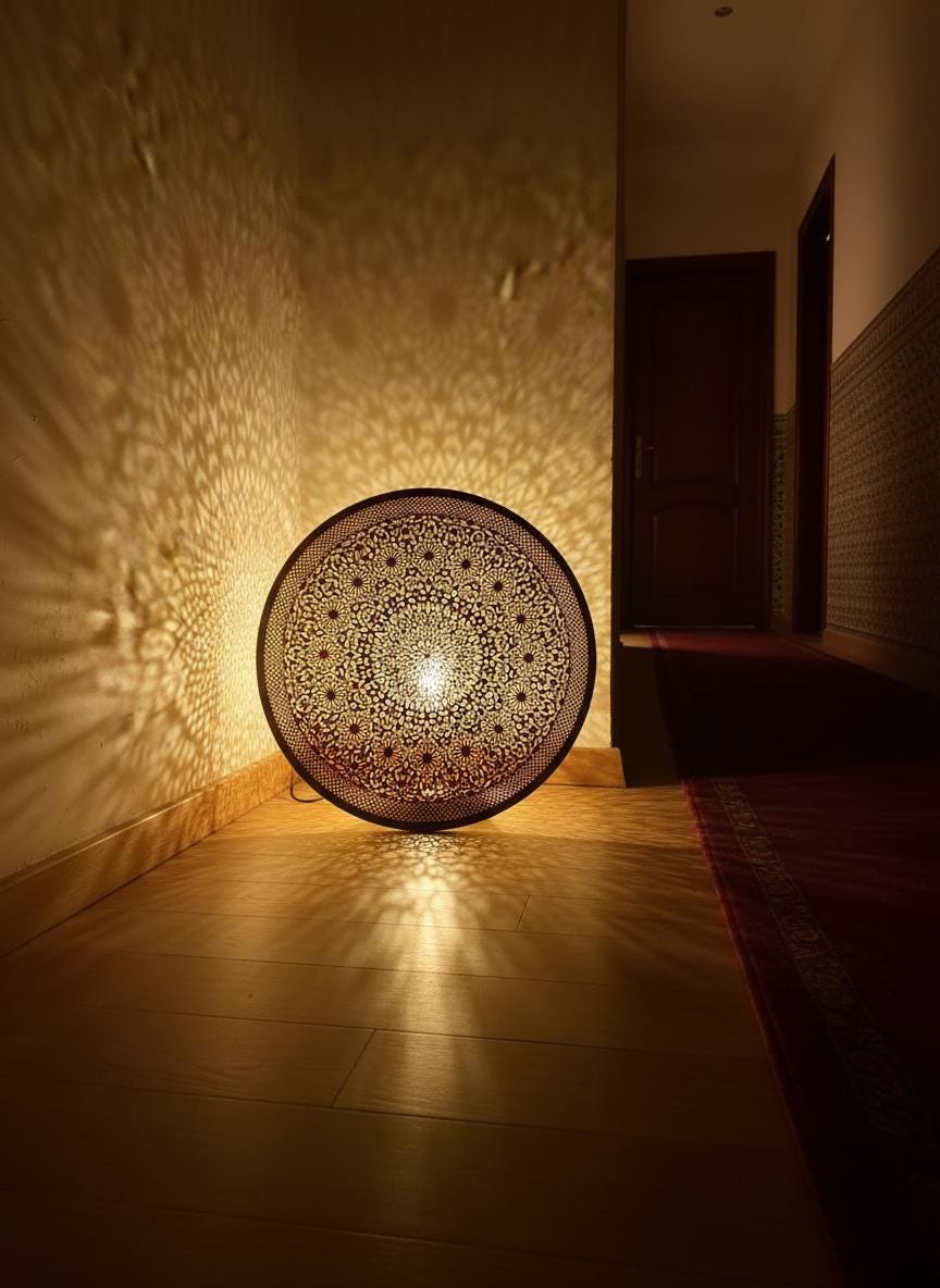 Handmade Moroccan Brass Wall Sconce: Geometric Light Fixture