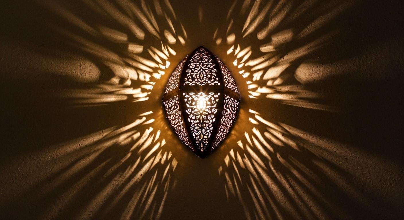 Handmade Moroccan Brass Wall Sconce: Geometric Lace Light
