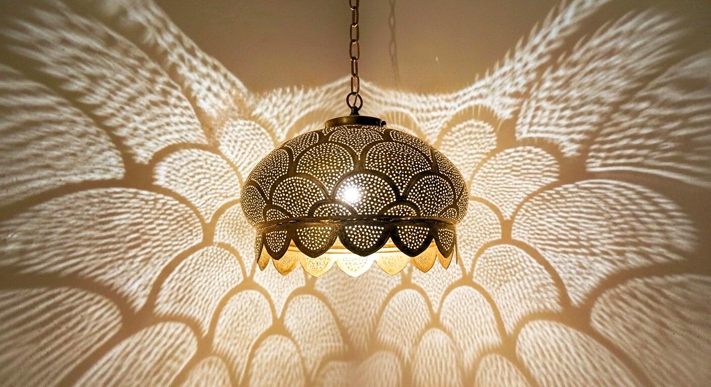 Handcrafted Moroccan Brass Pendant Light - Hanging Lamp