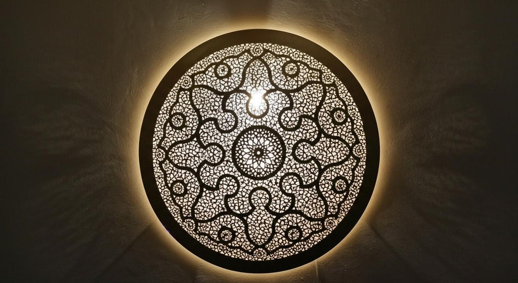 Moroccan brass round wall light lamp , Wall Brass Pendant Light , handmade wall light,copper sconce ,  Handmade Round Light Fixture
