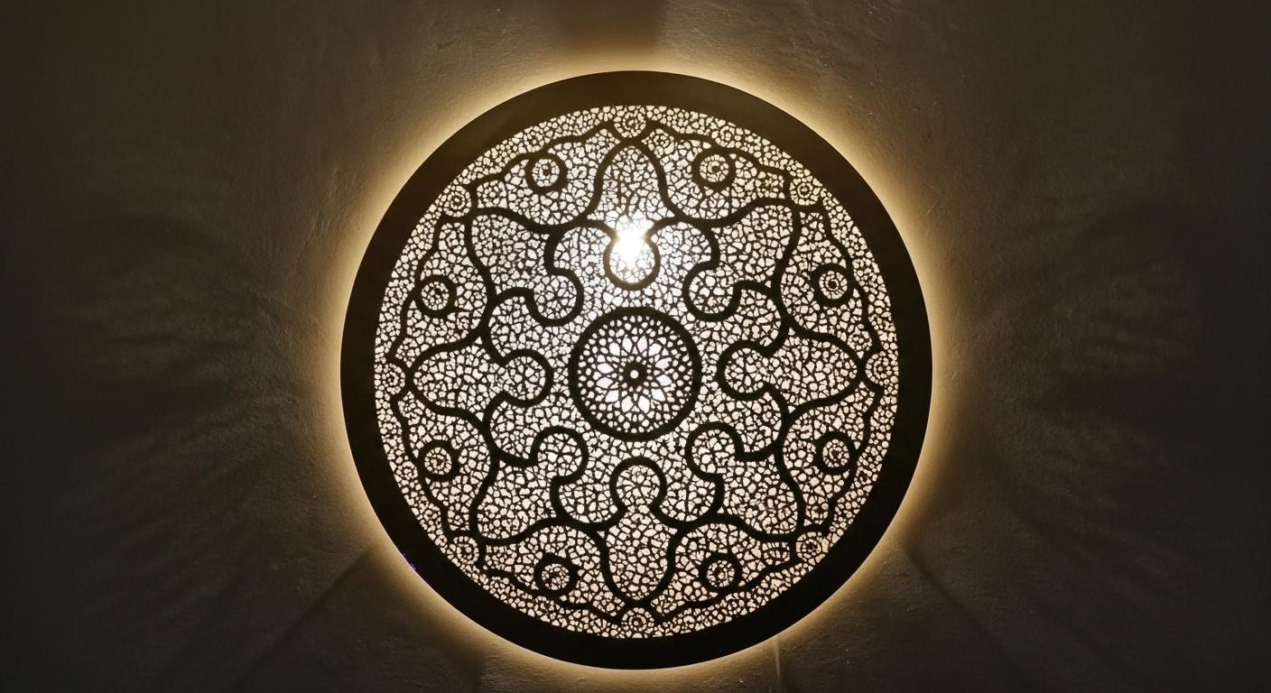 Moroccan brass round wall light lamp , Wall Brass Pendant Light , handmade wall light,copper sconce ,  Handmade Round Light Fixture