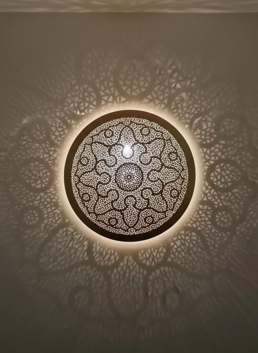 Moroccan brass round wall light lamp , Wall Brass Pendant Light , handmade wall light,copper sconce ,  Handmade Round Light Fixture