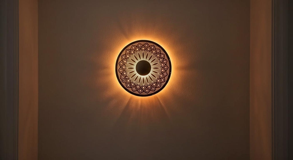 Moroccan Brass Wall Sconce , Moroccan Round Wall sconce , Floral Night Light Lampshade , Marocain Boho Light , Handcrafted Geometric Lamp