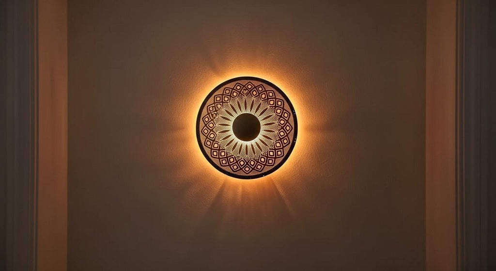 Moroccan Brass Wall Sconce , Moroccan Round Wall sconce , Floral Night Light Lampshade , Marocain Boho Light , Handcrafted Geometric Lamp