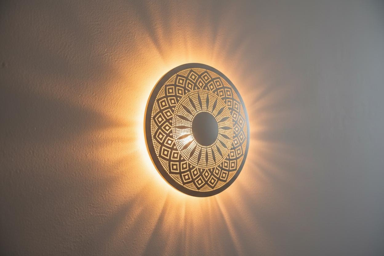 Moroccan Brass Wall Sconce , Moroccan Round Wall sconce , Floral Night Light Lampshade , Marocain Boho Light , Handcrafted Geometric Lamp
