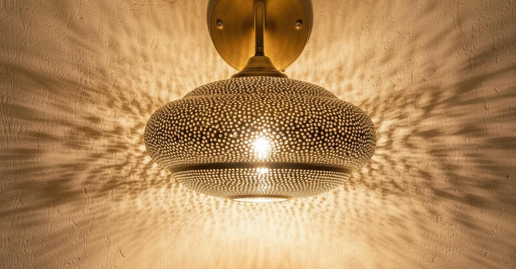Handmade Moroccan Brass Wall Sconce: Boho Home Lighting