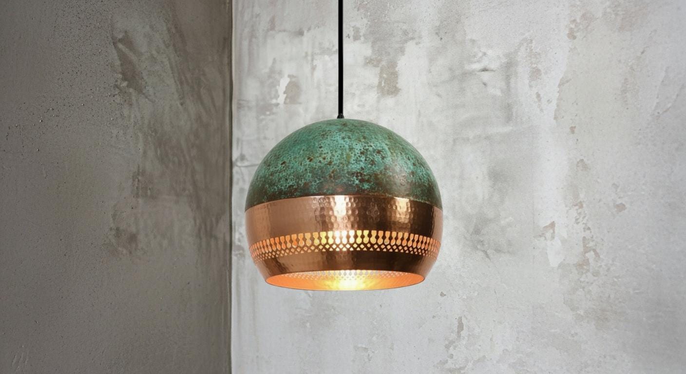 Green Patina Copper Dome Pendant Light ,Copper Hanging Light ,Dome Lampshades,Farmhouse light,Kitchen Island Light,Rustic Farmhouse Lighting