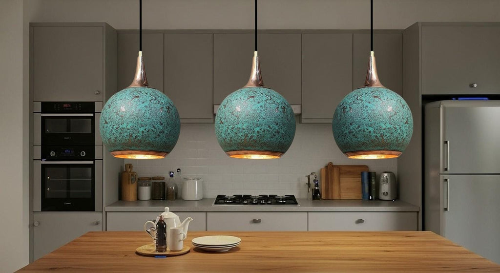 Oxidized Copper Pendant Lamp ,Dome Pendant Light,Green Patina Farmhouse Ceiling Fixture,Handmade Copper Pendant Light,Industrial Lighting