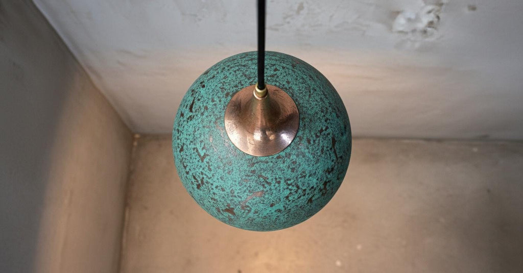 Oxidized Copper Pendant Lamp ,Dome Pendant Light,Green Patina Farmhouse Ceiling Fixture,Handmade Copper Pendant Light,Industrial Lighting