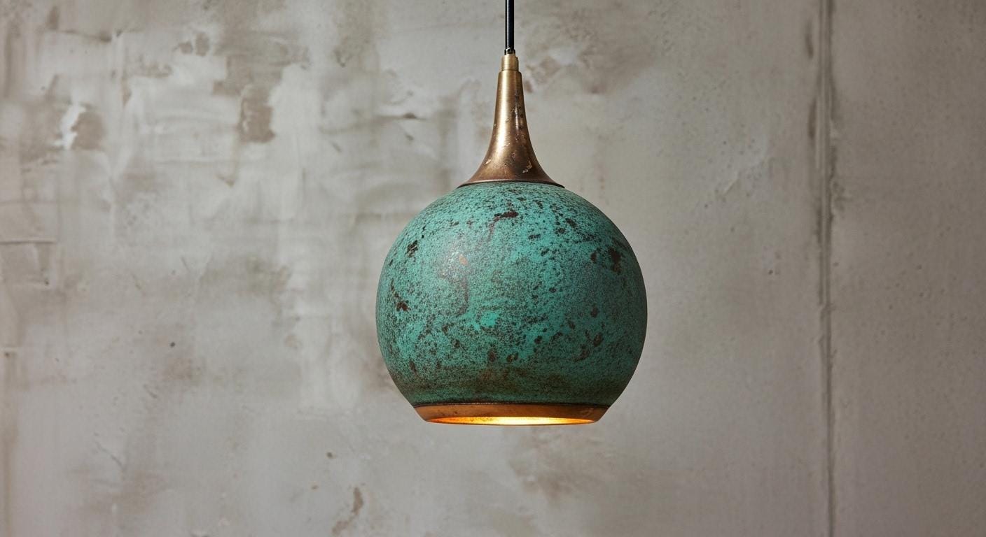 Oxidized Copper Pendant Lamp ,Dome Pendant Light,Green Patina Farmhouse Ceiling Fixture,Handmade Copper Pendant Light,Industrial Lighting