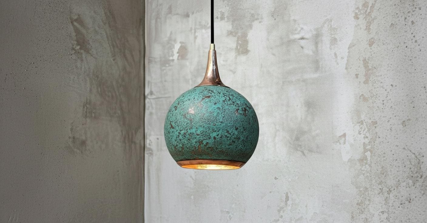 Oxidized Copper Pendant Lamp ,Dome Pendant Light,Green Patina Farmhouse Ceiling Fixture,Handmade Copper Pendant Light,Industrial Lighting