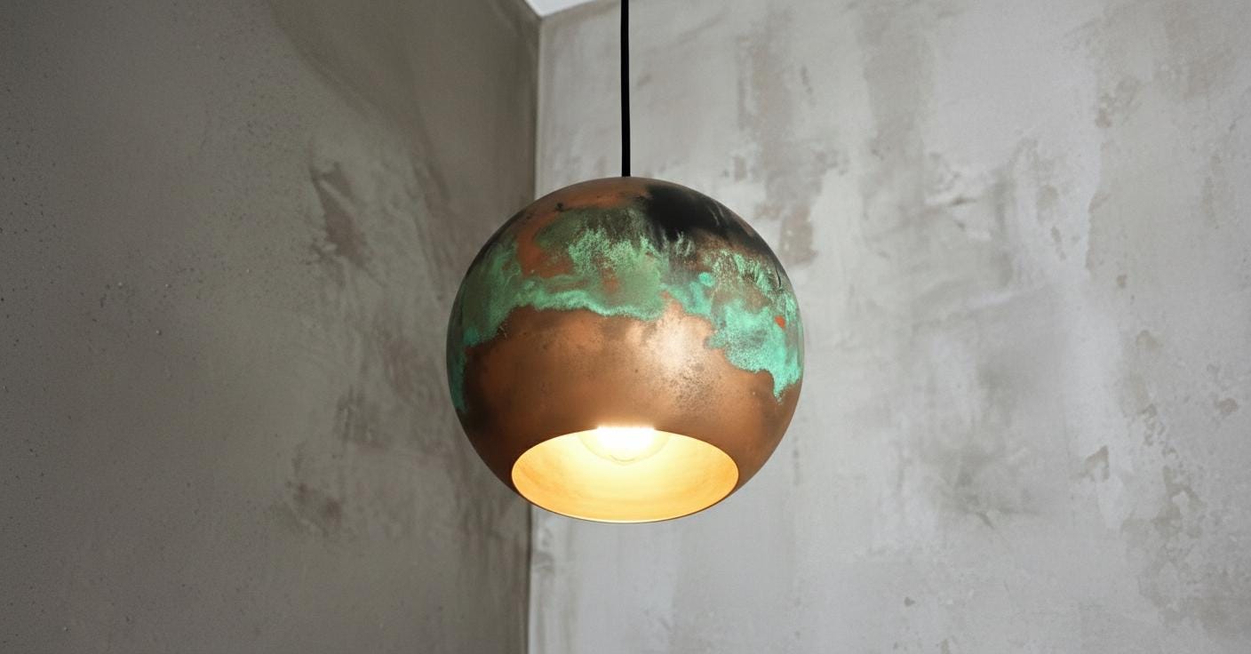 Oxidized Copper Dome Pendant Light ,Handmade Copper Pendant Light ,Industrial Hanging Lamp , Kitchen Island Lighting, Ceiling Light Fixture