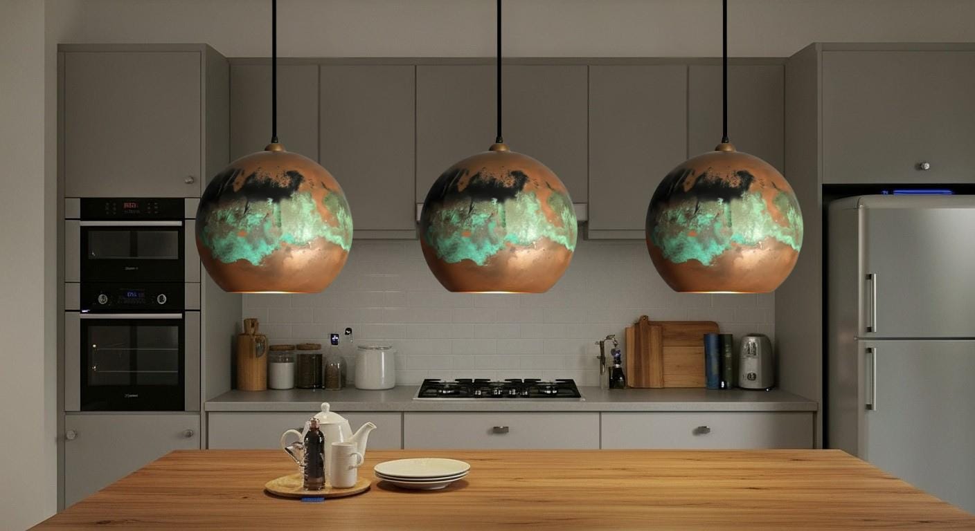 Oxidized Copper Dome Pendant Light ,Handmade Copper Pendant Light ,Industrial Hanging Lamp , Kitchen Island Lighting, Ceiling Light Fixture