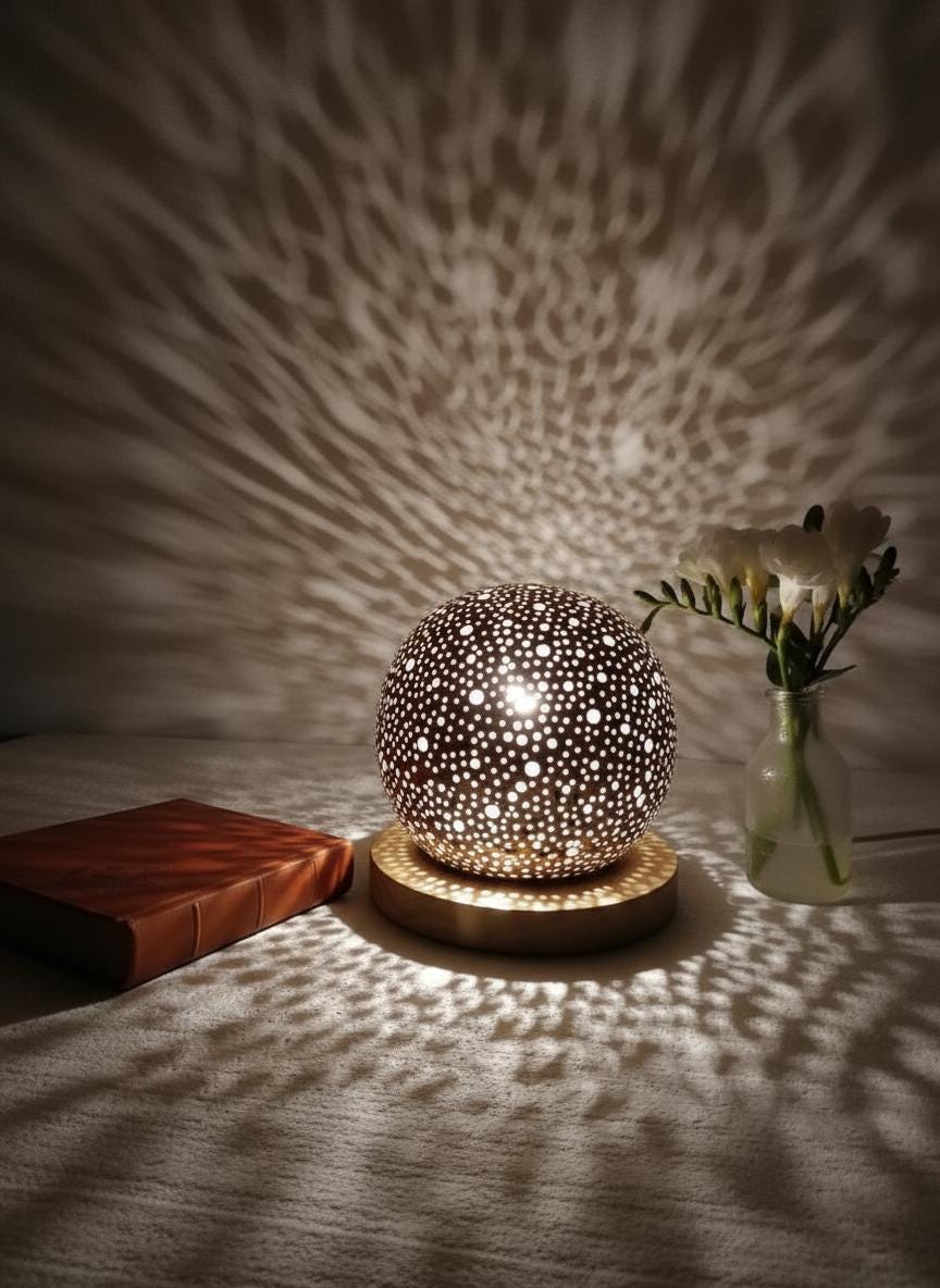 Handmade Moroccan Brass Table Lamp: Art Deco Mushroom Light