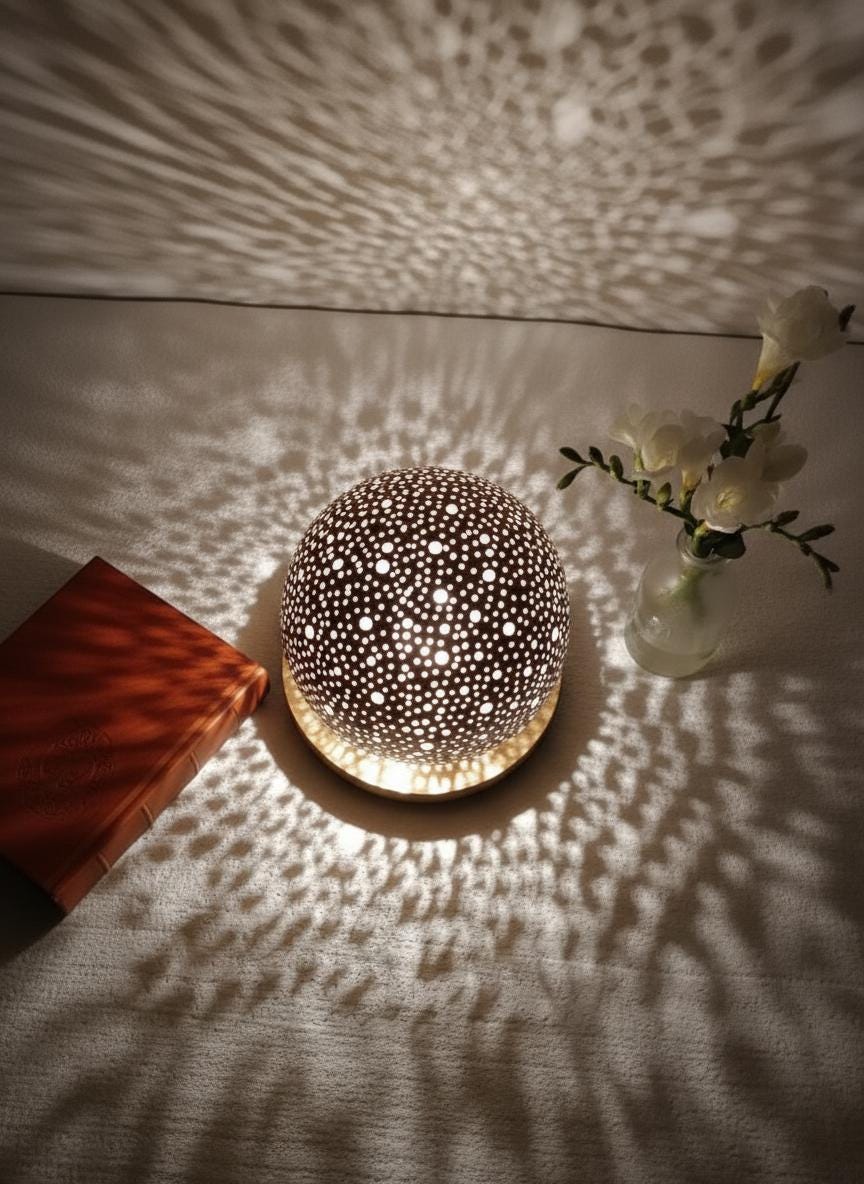 Handmade Moroccan Brass Table Lamp: Art Deco Mushroom Light