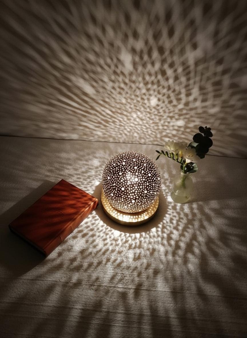 Handmade Moroccan Brass Table Lamp: Art Deco Mushroom Light