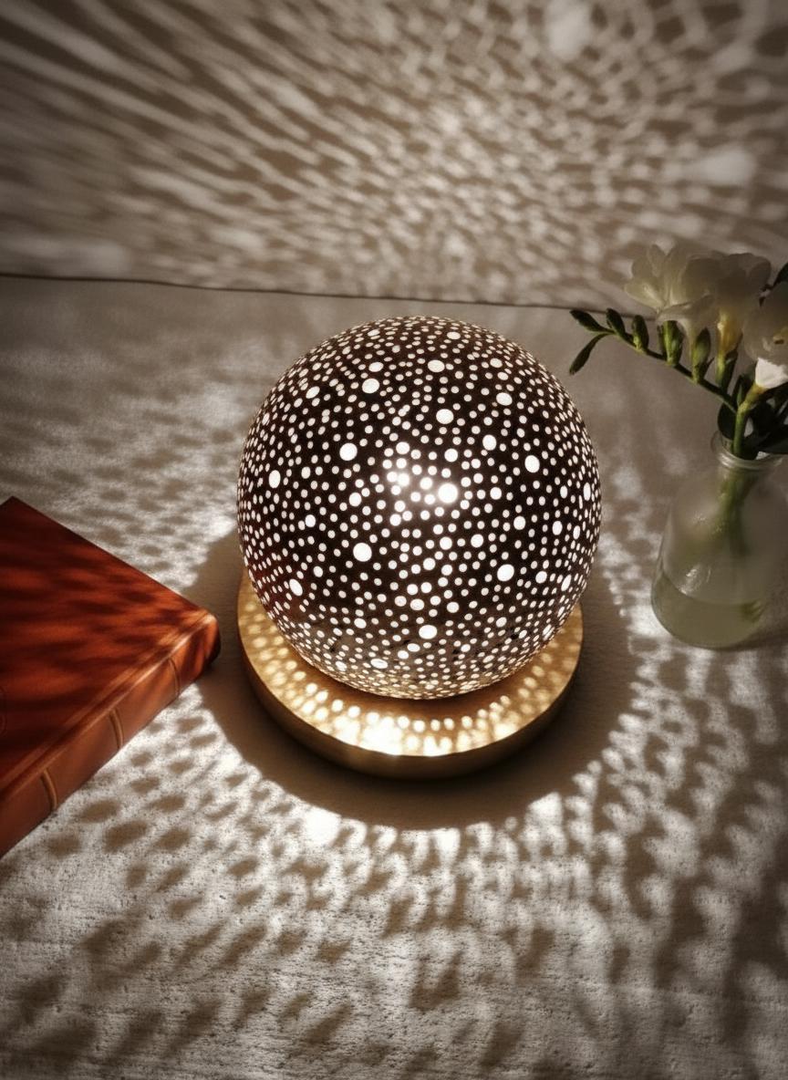 Handmade Moroccan Brass Table Lamp: Art Deco Mushroom Light