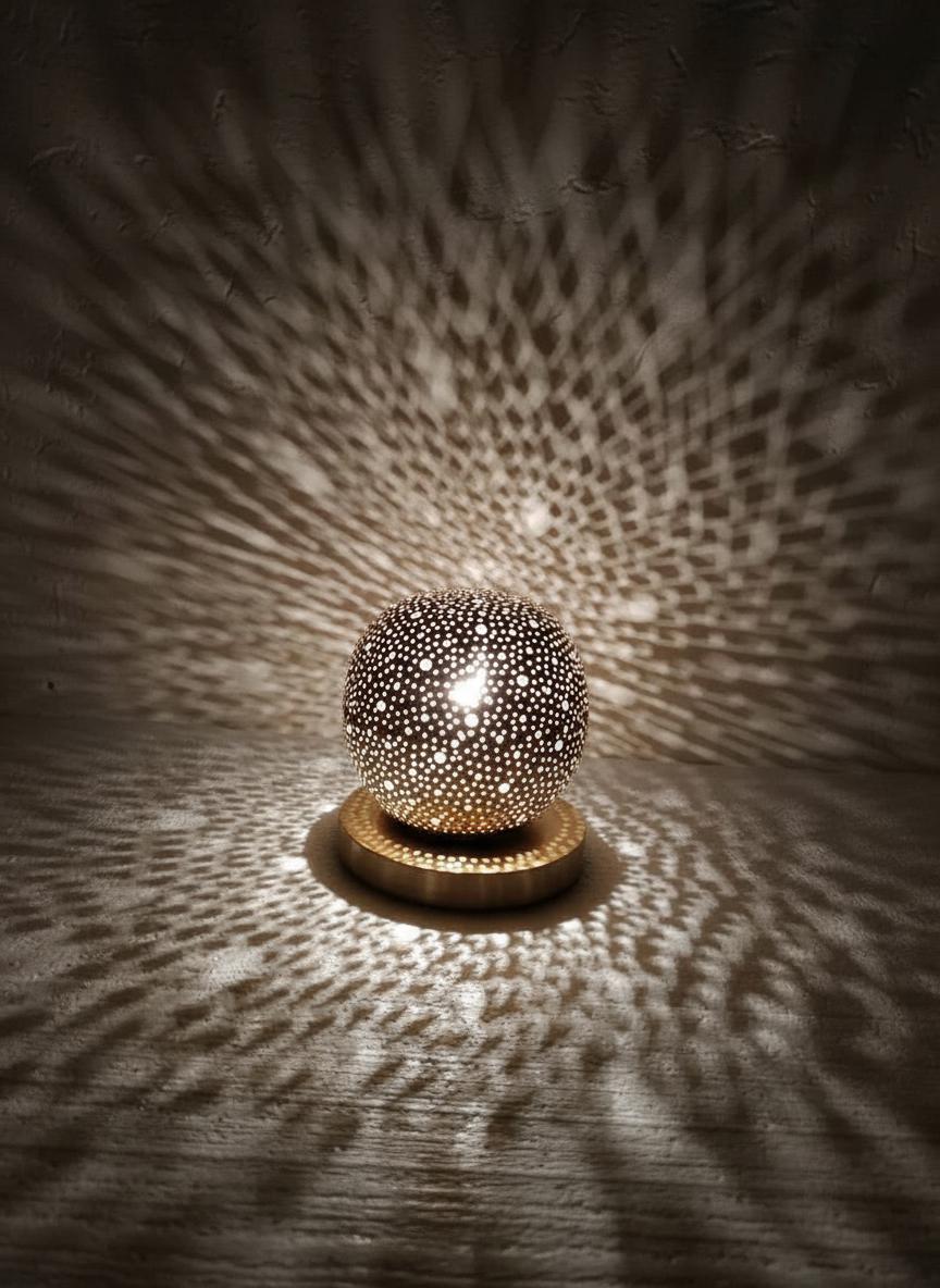 Handmade Moroccan Brass Table Lamp: Art Deco Mushroom Light