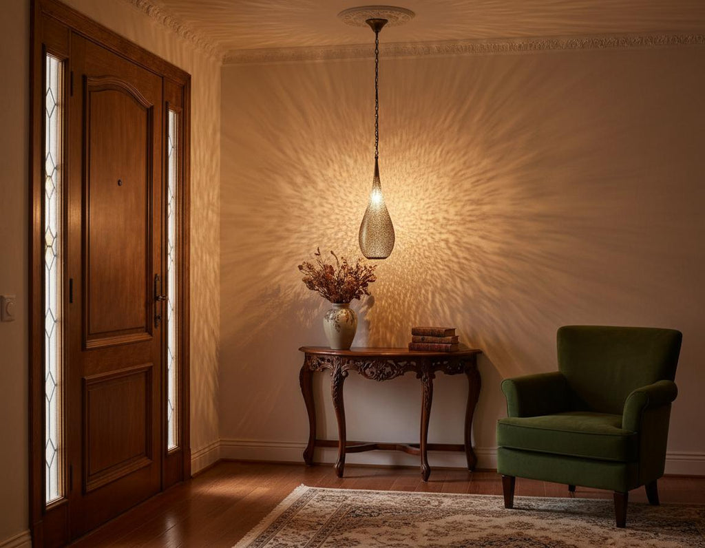 Moroccan Brass Pendant Lamp: Handmade Teardrop Light Fixture