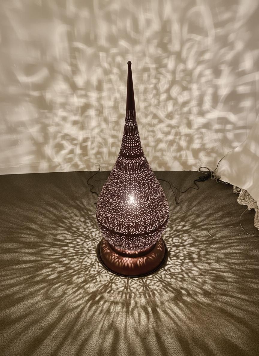 Moroccan Tear Drop Floor Lamp –Handmade Moroccan Lighting –Handmade Brass Filigree Light –hand engraved lampshade–Arabic Pattern Shadow Lamp