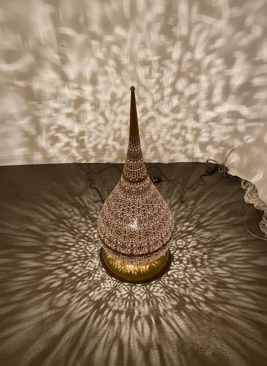 Moroccan Tear Drop Floor Lamp –Handmade Moroccan Lighting –Handmade Brass Filigree Light –hand engraved lampshade–Arabic Pattern Shadow Lamp