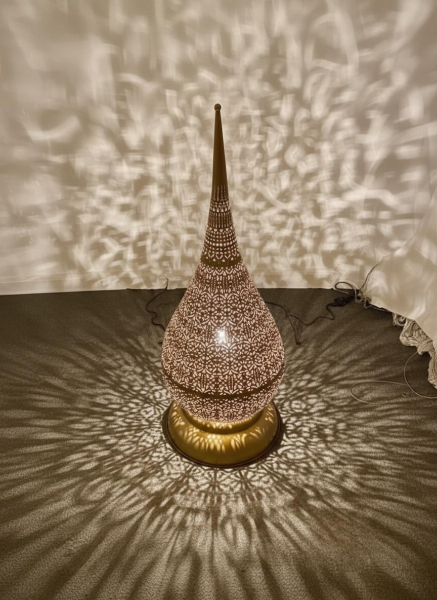 Moroccan Tear Drop Floor Lamp –Handmade Moroccan Lighting –Handmade Brass Filigree Light –hand engraved lampshade–Arabic Pattern Shadow Lamp