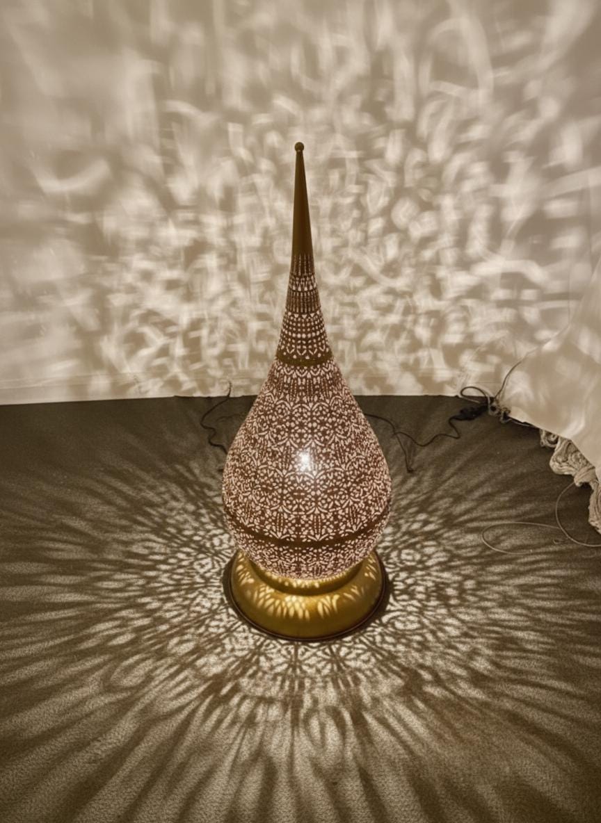 Moroccan Tear Drop Floor Lamp –Handmade Moroccan Lighting –Handmade Brass Filigree Light –hand engraved lampshade–Arabic Pattern Shadow Lamp