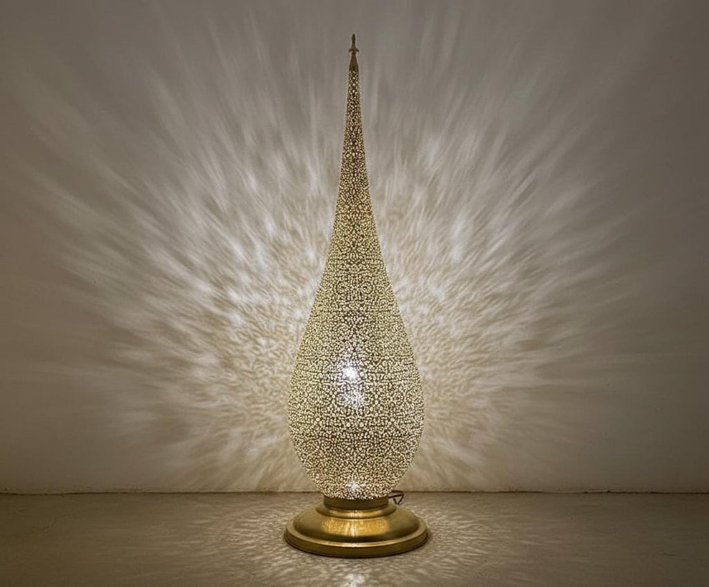 Handmade Moroccan Floor Lamp – Brass Pierced Light – Elegant Teardrop Shape – Handmade Moroccan Lighting – Boho Decor Light Fixture