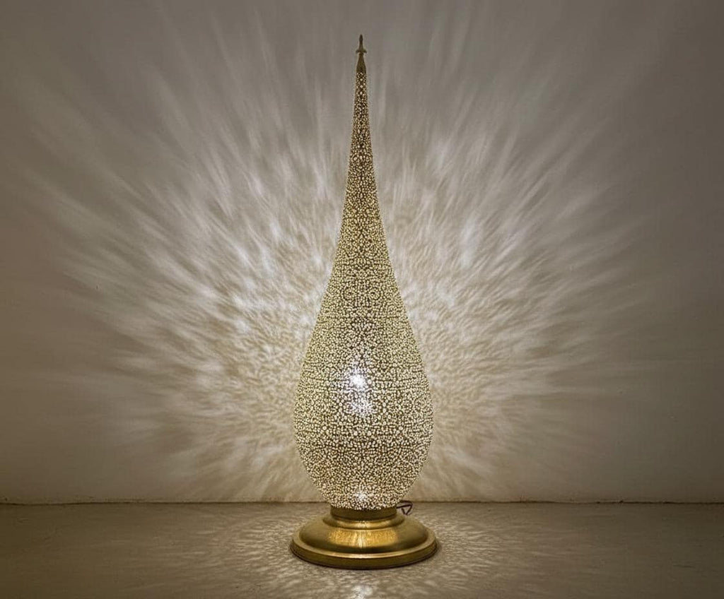 Handmade Moroccan Floor Lamp – Brass Pierced Light – Elegant Teardrop Shape – Handmade Moroccan Lighting – Boho Decor Light Fixture