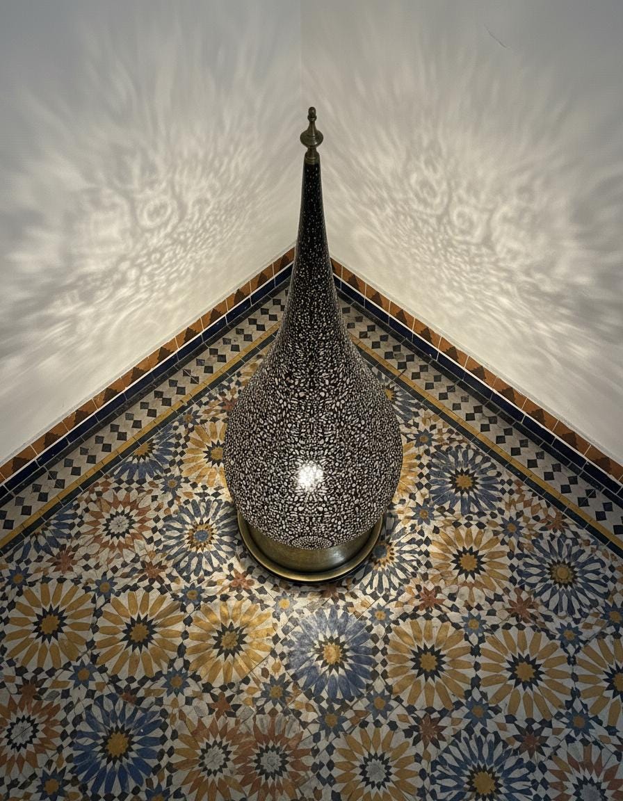 Handmade Brass Moroccan Floor Lamp –Brass Pierced Light – Elegant Teardrop Shape – Handmade Moroccan Lighting – Boho Decor Light Fixture