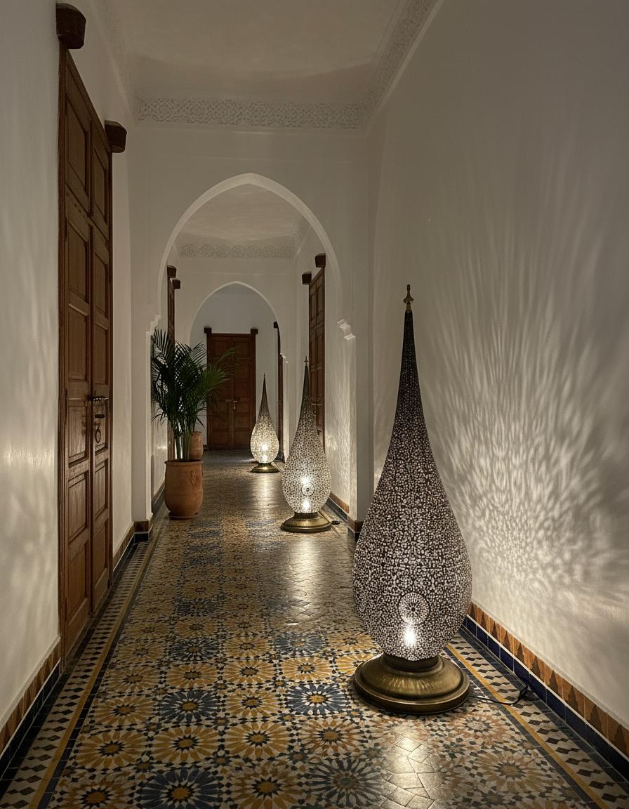 Handmade Brass Moroccan Floor Lamp –Brass Pierced Light – Elegant Teardrop Shape – Handmade Moroccan Lighting – Boho Decor Light Fixture