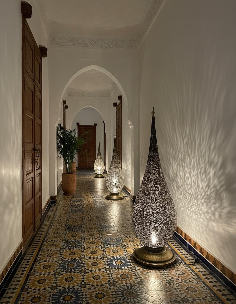 Handmade Brass Moroccan Floor Lamp –Brass Pierced Light – Elegant Teardrop Shape – Handmade Moroccan Lighting – Boho Decor Light Fixture