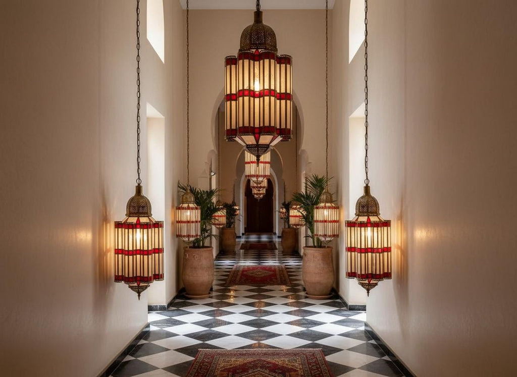 Handmade Moroccan Glass Pendant Light: Copper Brass Ceiling Lamp