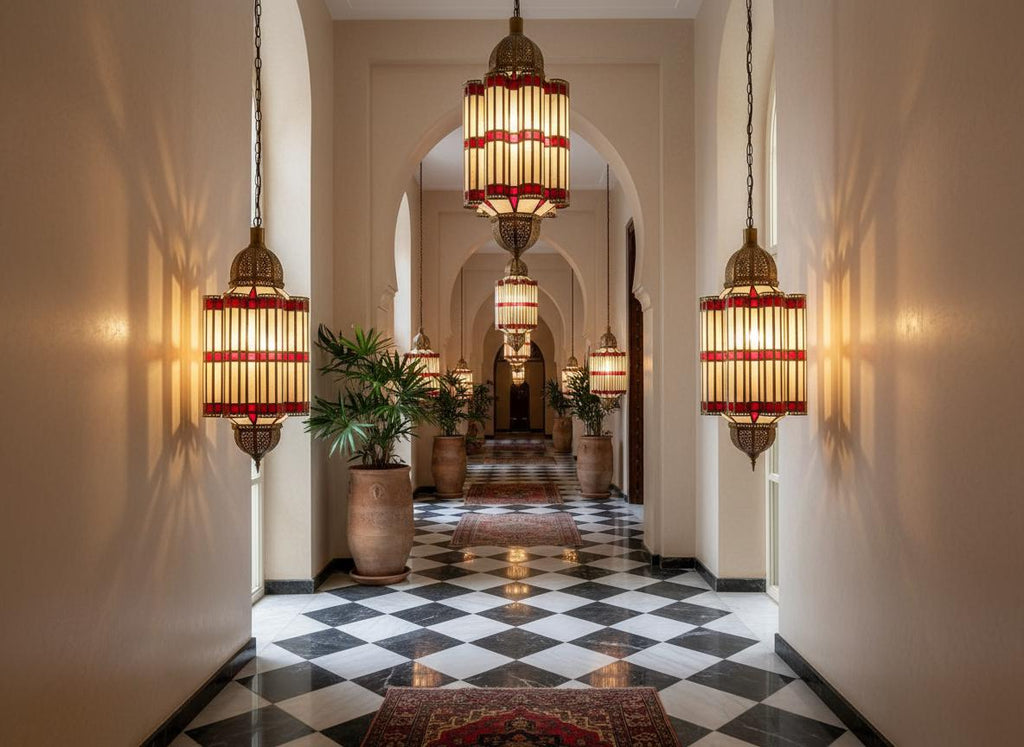 Handmade Moroccan Glass Pendant Light: Copper Brass Ceiling Lamp