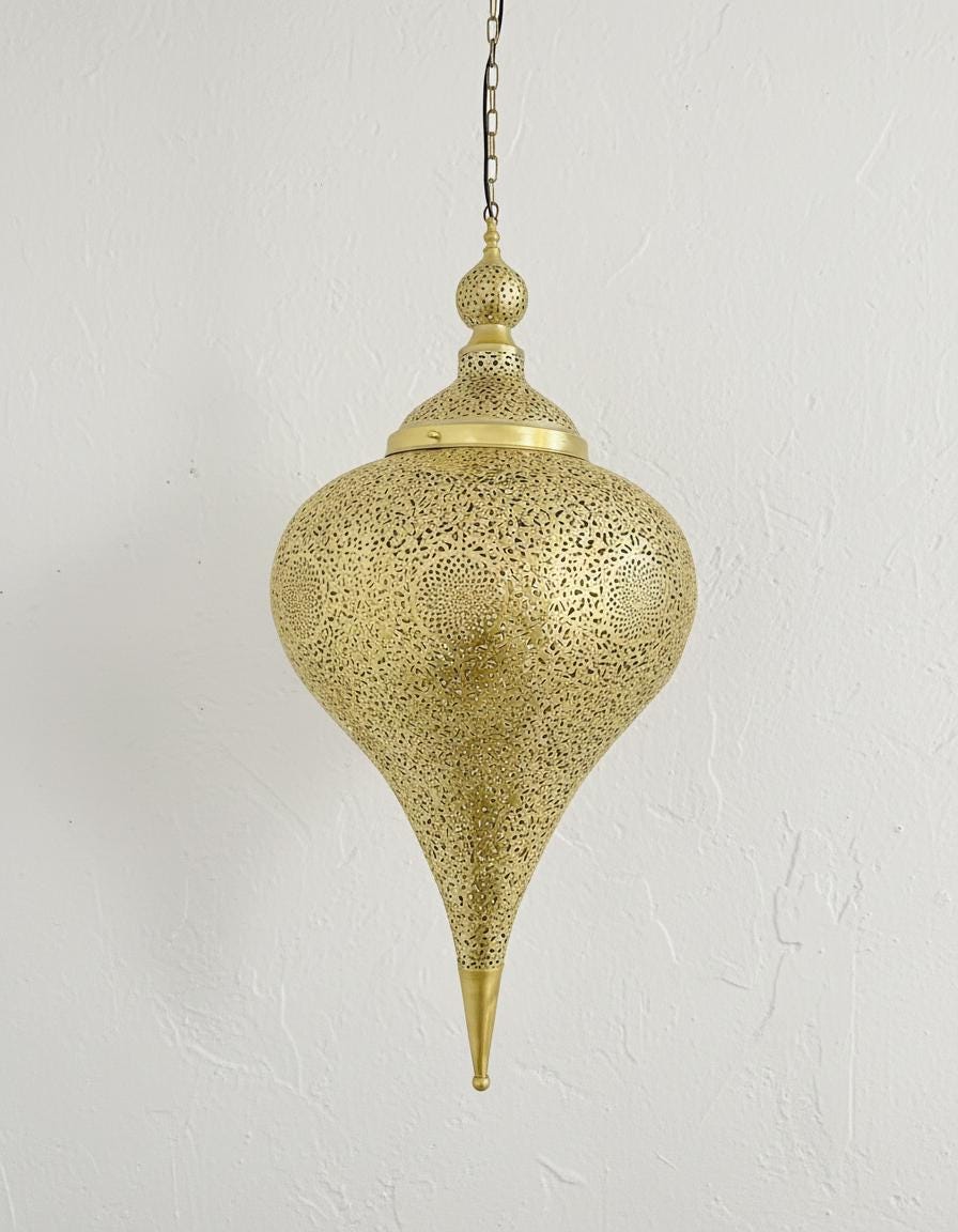 Handmade Moroccan Brass Pendant Light – Boho Hanging Lamp – Unique Ceiling Light for Living Room & Dining Room Decor –Boho Moroccan Lighting